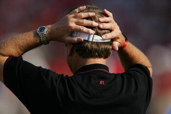 ATHENS, GA - SEPTEMBER 10:  Head coach Steve Spurrier of the South Carolina Gamecocks looks on against the Georgia Bulldogs at Sanford Stadium on September 10, 2005 in Athens, Georgia.  (Photo by Streeter Lecka/Getty Images)