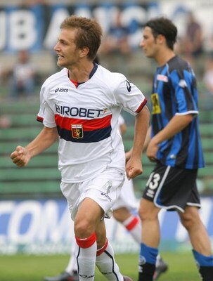 BERGAMO, ITALY - MAY 10:  Domenico Criscito of Genoa reacts during the Serie A match between Atalanta and Genoa at the Stadio Azzurri D`Italia on MAY 10 2009 in Bergamo, Italy. (Photo by New Press/Getty Images)