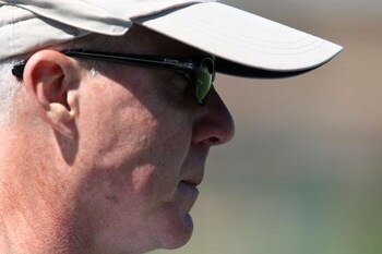 GREEN BAY, WI - JULY 28: General Manager Ted Thompson of the Green Bay Packers watches as his team works out during summer training camp on July 28, 2008 at the Hutson Center in Green Bay, Wisconsin. (Photo by Jonathan Daniel/Getty Images)