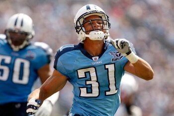 NASHVILLE, TN - SEPTEMBER 21:  Cortland Finnegan #31 of the Tennessee Titans celebrates after a defensive stop against the Houston Texans at LP Field on September 21, 2008 in Nashville, Tennessee.  (Photo by Streeter Lecka/Getty Images)