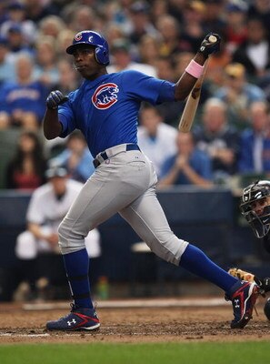 MILWAUKEE - MAY 10: Alfonso Soriano #12 of the Chicago Cubs takes a swing against the Milwaukee Brewers on May 10, 2009 at Miller Park in Milwaukee, Wisconsin. The Cubs defeated the Brewers 4-2.  (Photo by Jonathan Daniel/Getty Images)