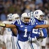 DURHAM, NC - NOVEMBER 29:  Jabari Marshall #1 of the Duke Blue Devils reacts on the field during the game against the North Carolina Tar Heels at Wallace Wade Stadium on November 29, 2008 in Durham, North Carolina. (Photo by Kevin C. Cox/Getty Images)