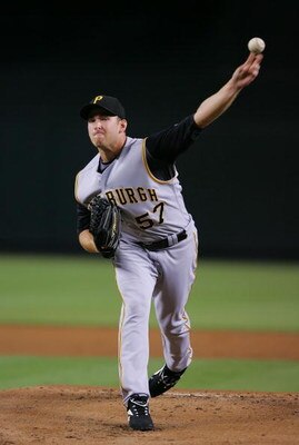 PHOENIX - AUGUST 05:  Zach Duke #57 of the Pittsburgh Pirates pitches during a game against the Arizona Diamondbacks at Chase Field on August 5, 2008 in Phoenix, Arizona.  (Photo by Lisa Blumenfeld/Getty Images)