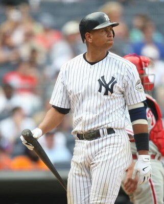 NEW YORK - MAY 24:  Alex Rodriguez #13 of the New York Yankees at bat  against the Philadelphia Phillies on May 24, 2009 at Yankee Stadium in the Bronx borough of New York City.  (Photo by Nick Laham/Getty Images)