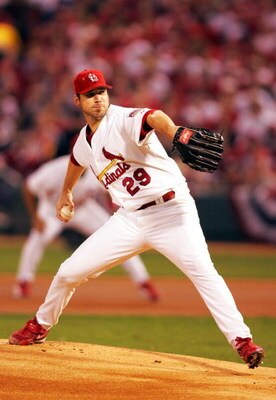 ST. LOUIS - OCTOBER 12:  Starting pitcher Chris Carpenter #29 of the St. Louis Cardinals throws against the Houston Astros in Game One of the 2005 National League Championship Series October 12, 2005 at Busch Stadium in St. Louis, Missouri.  (Photo by Ron