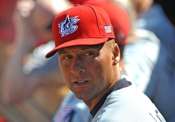 DUNEDIN, FL - MARCH 5: Shortstop Derek Jeter #2 of Team USA watches play against the Philadelphia Phillies March 5, 2009 at Bright House Field in Dunedin, Florida.  (Photo by Al Messerschmidt/Getty Images)