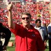 PASADENA, CA - SEPTEMBER 27:  Head coach Pat Hill of the Frenso State Bulldogs celebrates after defeating the UCLA Bruins on September 27, 2008 at the Rose Bowl in Pasadena, California.  (Photo by Stephen Dunn/Getty Images)