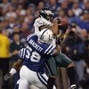 INDIANAPOLIS - NOVEMBER 26:  L.J. Smith #82 of the Philadelphia Eagles makes a reception as he is hit by Gary Brackett #58 of the Indianapolis Colts November 26, 2006 at the RCA Dome in Indianapolis, Indiana.  (Photo by Jonathan Daniel/Getty Images)
