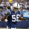 INDIANAPOLIS - JANUARY 06:  Linebacker Tyjuan Hagler #56 of the Indianapolis Colts celebrates a play against the Kansas City Chiefs during their AFC Wild Card Playoff Game January 6, 2007 at RCA Dome in Indianapolis, Indiana. The Colts won 23-8.  (Photo b