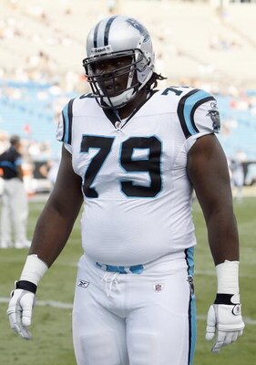 CHARLOTTE, NC - AUGUST 09:  Jeff Otah #79 of the Carolina Panthers walks on the field before the game against the Indianapolis Colts at Bank of America Stadium on August, 9, 2008 in Charlotte, North Carolina.  (Photo by: Kevin C. Cox/Getty Images)