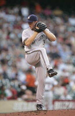 HOUSTON - APRIL 19: Pitcher Chris Capuano #39 of the Milwaukee Brewers winds up the pitch during the game against the Houston Astros on April 19, 2006 at Minute Maid Park in Houston, Texas. (Photo by Ronald Martinez/Getty Images)    