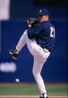 6 Mar 1998:  Pitcher Cal Eldred of the Milwaukee Brewers in action during a spring training game against the Seattle Mariners at the Maryvale Sports Complex in Maryvale, Arizona. The Mariners defeated the Brewers 18-3. Mandatory Credit: Jed Jacobsohn  /Al