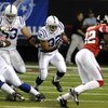 ATLANTA - AUGUST 16: Running back Mike Hart #32 of the Indianapolis Colts rushes upfield against the Atlanta Falcons at the Georgia Dome on August 16, 2008 in Atlanta, Georgia.   (Photo by Al Messerschmidt/Getty Images) 