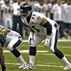 Baltimore Ravens tackle Jonathan Ogden sets to block   during a pre-season game against the New Orleans Saints August 26, 2005 in New Orleans.  (Photo by Al Messerschmidt/Getty Images)