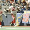22 Oct 1995:  Cornerback Tyronne Drakeford and linebacker Ken Norton of the San Francisco 49ers celebrate during the game against the St. Louis Rams at Busch Stadium in St. Louis, Missouri.  The 49ers won the game 44-10. Mandatory Credit: Jamie Squire  /A
