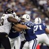 INDIANAPOLIS - SEPTEMBER 24:  Center Jeff Saturday #63 of the Indianapolis Colts blocks during the game against the Jacksonville Jaguars at the RCA Dome September 24, 2006 in Indianapolis, Indiana. The Colts defeated the Jags 21-14.  (Photo by Andy Lyons/