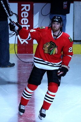 CHICAGO - APRIL 16:  Martin Havlat #24 of the Chicago Blackhawks acknowledges the fans after he was named the number 1 star of their 3-2 overtime win against the Calgary Flames during Game One of the Western Conference Quarterfinals of the 2009 Stanley Cu