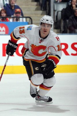 TORONTO - MARCH 14:  Mike Cammalleri #13 of the Calgary Flames skates against the Toronto Maple Leafs during the game at Air Canada Centre on March 14, 2009 in Toronto, Ontario, Canada. (Photo by Dave Sandford/Getty Images)