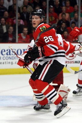 CHICAGO - MAY 22:  Samuel Pahlsson #26 of the Chicago Blackhawks skates against the Detroit Red Wings during Game Three of the Western Conference Championship Round of the 2009 Stanley Cup Playoffs on May 22, 2009 at the United Center in Chicago, Illinois