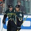 SUNRISE, FL - DECEMBER. 27:  Manny Malhorta #27 of the Dallas Stars celebrates his goal with teammate Bill Guerin #13 during the NHL game against the Florida Panthers at the Office Depot Center on December 27, 2002 in Sunrise, Florida.  The Stars won 4-0.