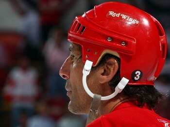 DETROIT - MAY 30:  Chris Chelios #24 of the Detroit Red Wings warms up prior to Game 1 of the 2009 Stanley Cup Finals against the Pittsburgh Penguins at Joe Louis Arena on May 30, 2009 in Detroit, Michigan.  (Photo by Jim McIsaac/Getty Images)