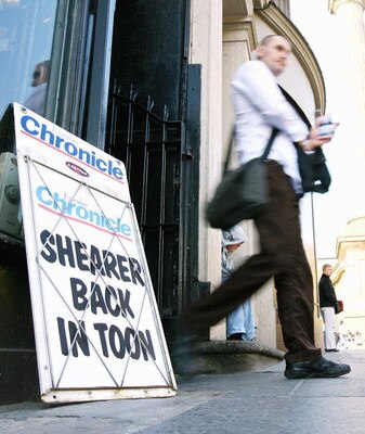 NEWCASTLE UPON TYNE, ENGLAND - APRIL 01:  A local newspaper announces the news that Alan Shearer has been appointed manager of Newcastle United on a temporary basis on April 1, 2009 in Newcastle upon Tyne, England.  (Photo by Alex Livesey/Getty Images)