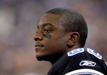 Detroit Lions wide receiver Charles Rogers watches play during  a Thanksgiving Day game, November 24, 2005, at Ford Field, Detroit.  The Atlanta Falcons defeated the Lions 27 - 7.  (Photo by Al Messerschmidt/Getty Images)