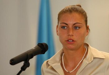 PARIS - MAY 20:  Vera Zvonareva, Russian tennis player talks to the media during the Division for Gender Equality of the Bureau of Strategic Planning, UNESCO announces the nomination of Vera Zvonareva of Russia as the fourth Promoter of Gender Equality fo