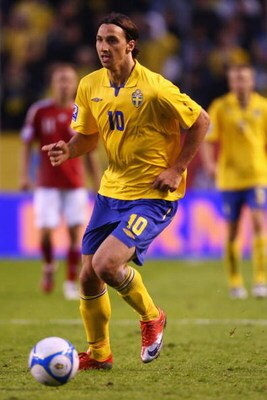 SOLNA, SWEDEN - JUNE 06:  Zlatan Ibrahimovic of Sweden during the FIFA2010 World Cup Qualifying Group 1 match between Sweden and Denmark at the Rasunda Stadium on June 6, 2009 in Solna, Sweden. (Photo by Michael Steele/Getty Images)