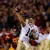 LOS ANGELES - NOVEMBER 25:  Quarterback Brady Quinn #10 of the Notre Dame Fighting Irish throws a pass against the USC Trojans on November 25, 2006 at the Los Angeles Memorial Coliseum in Los Angeles, California.  USC won 44-24.  (Photo by Stephen Dunn/Ge