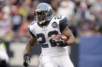 ORCHARD PARK, NY - SEPTEMBER 7:  Julius Jones #22 of the Seattle Seahawks carries the ball during the game against the Buffalo Bills at Ralph Wilson Stadium on September 7, 2008 in Orchard Park, New York. (Photo by: Rick Stewart/Getty Images)
