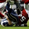 ATLANTA - DECEMBER 28:  Quarterback Marc Bulger #10 of the St. Louis Rams is sacked by linebacker Stephen Nicholas #54 of the Atlanta Falcons at Georgia Dome on December 28, 2008 in Atlanta, Georgia.  (Photo by Doug Benc/Getty Images)