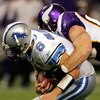 MINNEAPOLIS - OCTOBER 12:  Quarterback Dan Orlovsky #6 of the Detroit Lions is sacked by Jared Allen #69 of the Minnesota Vikings at the HHH Metrodome October 12, 2008 in Minneapolis, Minnesota.  (Photo by Matthew Stockman/Getty Images)