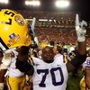 AUBURN, AL - SEPTEMBER 20: Offensive tackle Ciron Black #70 of the LSU Tigers celebrates after defeating the Auburn Tigers at Jordan-Hare Stadium on September 20, 2008 in Auburn, Alabama. (Photo by Doug Benc/Getty Images)