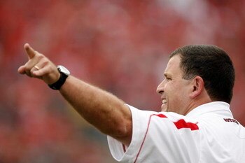 PISCATAWAY, NJ - SEPTEMBER 27:  Head Coach Greg Schiano of the Rutgers Scarlet Knights gestures from the sideline during the first quarter against the Morgan State Bears at Rutgers Stadium on September 27, 2008 in Piscataway, New Jersey. Rutgers won 38-0.