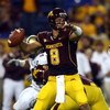 MINNEAPOLIS - SEPTEMBER 13:  Quarterback Adam Weber #8 of the Minnesota Golden Gophers drops back to pass against the Montana State Bobcats at the Metrodome on September 13, 2008 in Minneapolis, Minnesota.  (Photo by Jeff Gross/Getty Images)