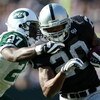 OAKLAND, CA - OCTOBER 19:  Darren McFadden #20 of the Oakland Raiders runs against Abram Elam #27 of the New York Jets during an NFL game on October 19, 2008 at the Oakland-Alameda County Coliseum in Oakland, California.  (Photo by Jed Jacobsohn/Getty Ima