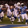 SAN DIEGO - JANUARY 03:  LaDainian Tomlinson #21 of the San Diego Chargers scores a touchdown against the Indianapolis Colts in the AFC Wild Card Game on January 3, 2009 at Qualcomm Stadium in San Diego, California.  (Photo by Stephen Dunn/Getty Images)