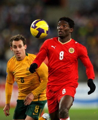 SYDNEY, AUSTRALIA - JUNE 10:  Jaycee Okwunwanne of Bahrain watches the ball during the 2010 FIFA World Cup Asian qualifying match between the Australian Socceroos and Bahrain at ANZ Stadium on June 10, 2009 in Sydney, Australia.  (Photo by Cameron Spencer