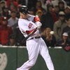 BOSTON - JUNE 11: Jason Bay #44 of the Boston Red Sox hits a single to knock in a run to tie the New York Yankees at Fenway Park on June 11, 2009 in Boston, Massachusetts.  (Photo by Jim Rogash/Getty Images)