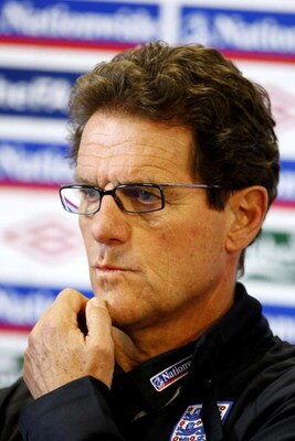 LONDON COLNEY, ENGLAND - JUNE 09:  Fabio Capello Manager of England speaks to the media during an England Press Conference on June 9, 2009 in London Colney, England.  (Photo by Phil Cole/Getty Images)