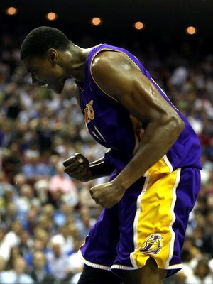 ORLANDO, FL - JUNE 11:  Andrew Bynum #17 of the Los Angeles Lakers reacts after getting his fourth foul in the third quarter against the Orlando Magic in Game Four of the 2009 NBA Finals on June 11, 2009 at Amway Arena in Orlando, Florida.  NOTE TO USER: 