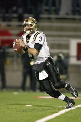 MUNCIE, IN - NOVEMBER 25:  Quarterback Tim Hiller #3 of the Western Michigan Broncos drops back to pass the ball during the MAC game against the Ball State Cardinals at Scheumann Stadium on November 25, 2008 in Muncie, Indiana.  (Photo by Andy Lyons/Getty