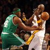 LOS ANGELES, CA - JUNE 15:  Lamar Odonm #7 of the Los Angeles Lakers loses control of the ball under pressure from James Posey #41 of the Boston Celtics in the first half of Game Five of the 2008 NBA Finals on June 15, 2008 at Staples Center in Los Angele