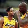27 Feb 2000:  Robert Horry #5 and Shaquille O''Neal #34 of the Los Angeles Lakers talk on the court during the game against the New Jersey Nets at Staples Center in Los Angeles, California. The Lakers defeated the Rockets 101-85.   Mandatory Credit: Jeff 