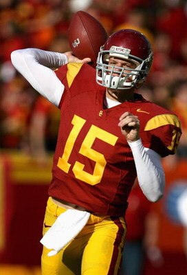 LOS ANGELES, CA - SEPTEMBER 22:  Quarterback Aaron Corp #15 of the USC Trojans warms up before the game against the Washington St. Cougars at Los Angeles Memorial Coliseum on September 22, 2007 in Los Angeles, California.  The Trojans defeated the Cougars