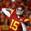 LOS ANGELES, CA - SEPTEMBER 22:  Quarterback Aaron Corp #15 of the USC Trojans warms up before the game against the Washington St. Cougars at Los Angeles Memorial Coliseum on September 22, 2007 in Los Angeles, California.  The Trojans defeated the Cougars
