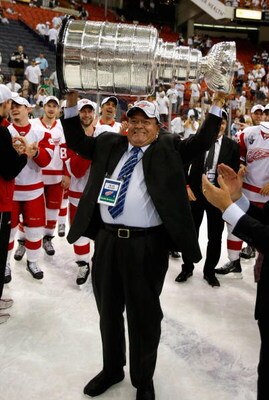 PITTSBURGH - JUNE 04:  Scotty Bowman of the Detroit Red Wings celebrates with the Stanley Cup after defeating the Pittsburgh Penguins in game six of the 2008 NHL Stanley Cup Finals at Mellon Arena on June 4, 2008 in Pittsburgh. Pennsylvania. The Red Wings
