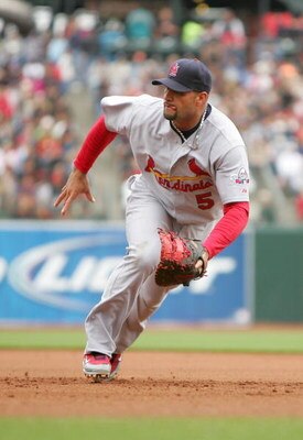 SAN FRANCISCO - MAY 31:  Albert Pujols #5 of the St. Louis Cardinals plays the field during their game against the San Francisco Giants at AT&T Park on May 31, 2009 in San Francisco, California.  (Photo by Ezra Shaw/Getty Images)