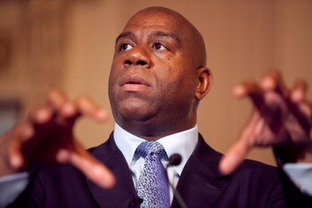 WASHINGTON - MAY 13: Former basketball player Earvin 'Magic' Johnson speaks at a forum on HIV/AIDS on Capitol Hill on May 13, 2009 in Washington, DC. The forum was sponsored by Co-Sponsored by amfAR (the Foundation for AIDS Research) and Research!America.